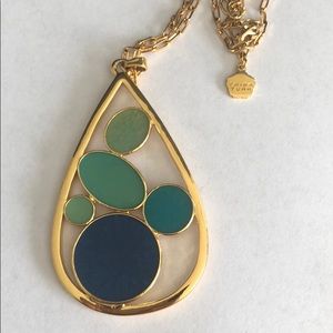 Trina Turk gold and blue enamel pendant necklace